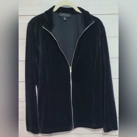 Nwot Jones New York Black velour full zip size Large - Picture 2 of 8